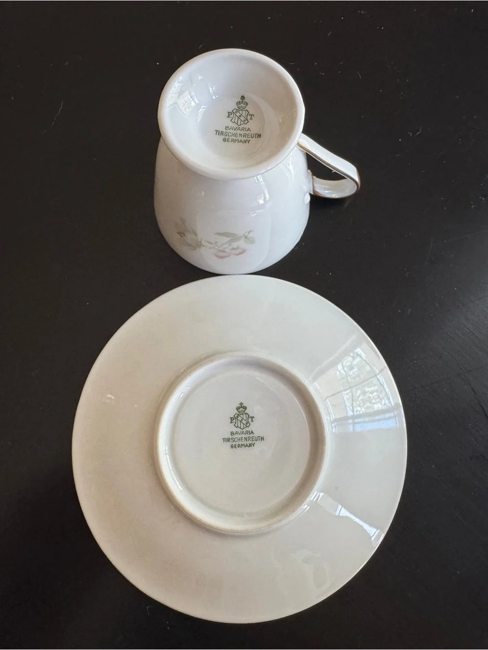 Vintage Tirschenreuth Bavaria Footed Cup & Saucer - Pink & White Apple Blossoms